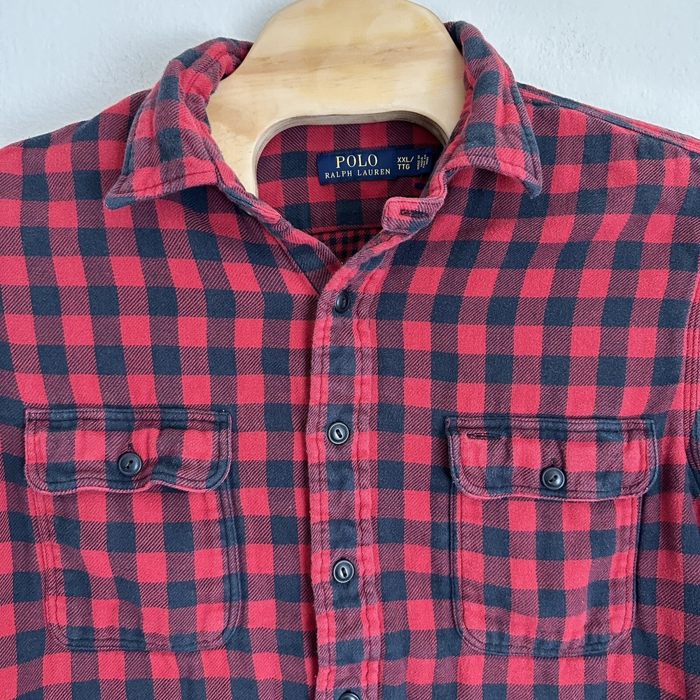 Polo Ralph Lauren Flannel Shirt Mens XXL Red Black Buffalo Plaid Long Sleeve